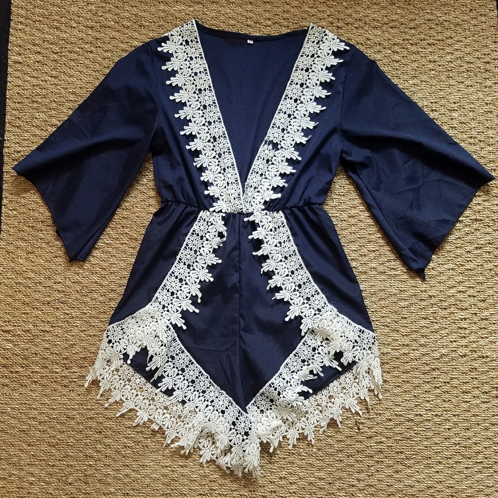 Navy Blue Plunge Neck Romper